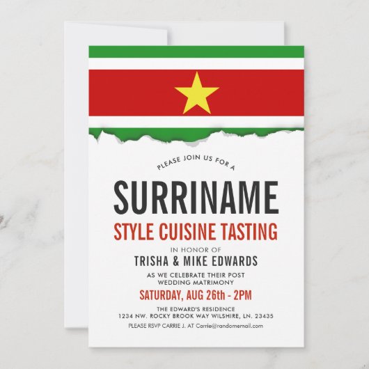 Suriname Cuisine | Flag White Invite Kaart (Voorkant)