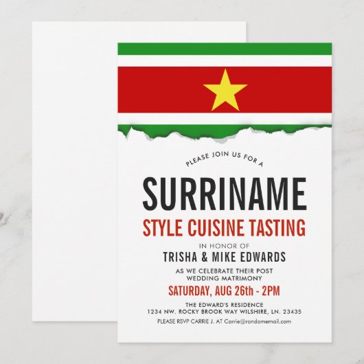 Suriname Cuisine | Flag White Invite Kaart (Voorkant / Achterkant)