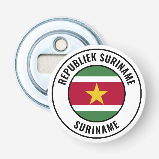 Suriname Flag: geweldige patriottische bottenopene Button Flesopener (Voorkant)