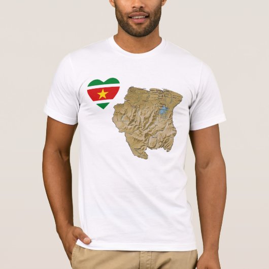 Suriname Flag Heart en Map T-Shirt (Voorkant)