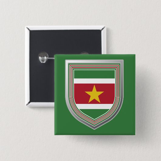 Suriname Flag Shield Vierkante Button 5,1 Cm (Voorkant /achterkant)