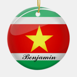 Suriname Glossy Round Flag Keramisch Ornament