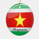 Suriname Glossy Round Flag Keramisch Ornament (Links)