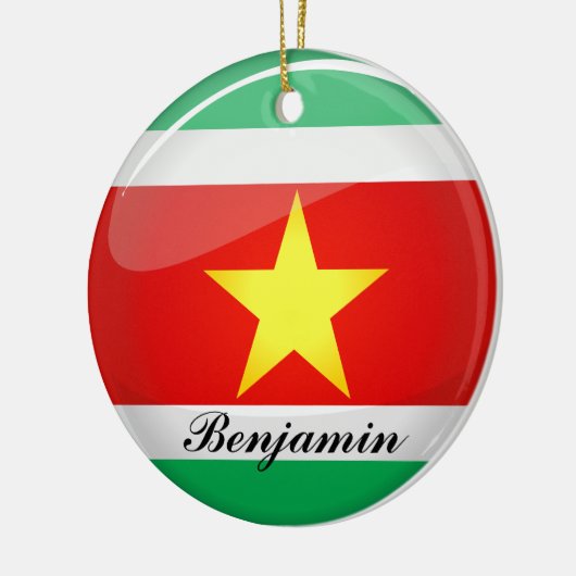 Suriname Glossy Round Flag Keramisch Ornament (Links)