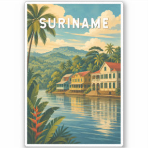 Suriname Illustratie Reis Kunst Vintage Sticker
