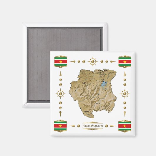 Suriname Map + Vlaggen Magnet (Voorkant / Achterkant)