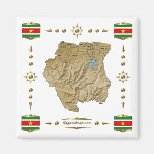 Suriname Map + Vlaggen Magnet