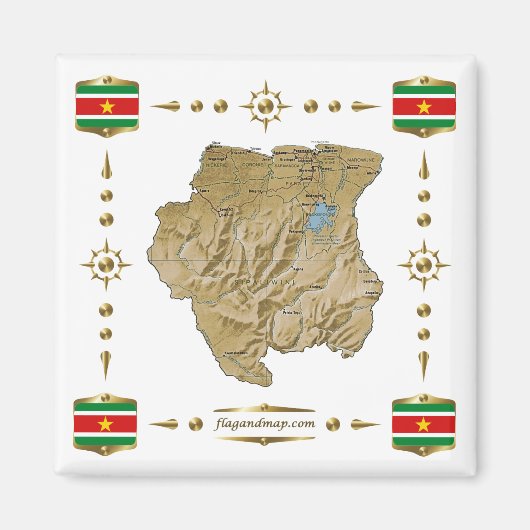 Suriname Map + Vlaggen Magnet (Voorkant)