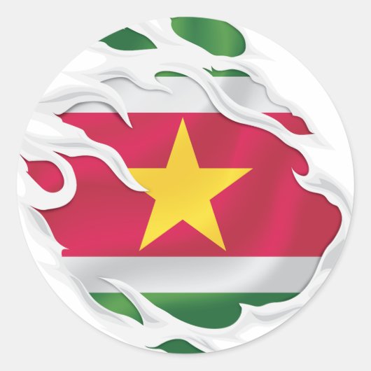 Suriname Ripped Flag Classic Round Sticker (Voorkant)