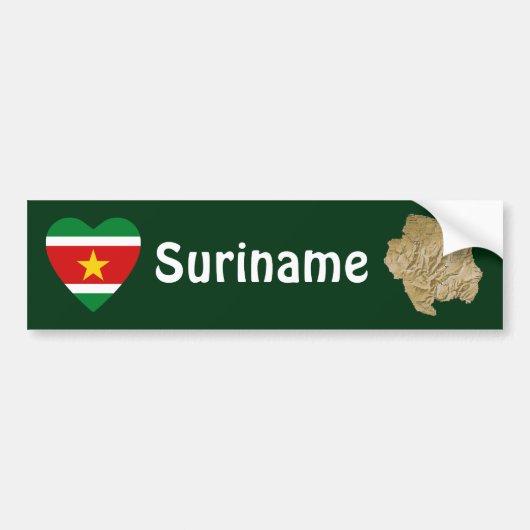 Suriname Vlag Hart + Landkaart Bumpersticker (Voorkant)