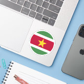 Suriname Vlag Ronde Sticker (Laptop met iPhone)