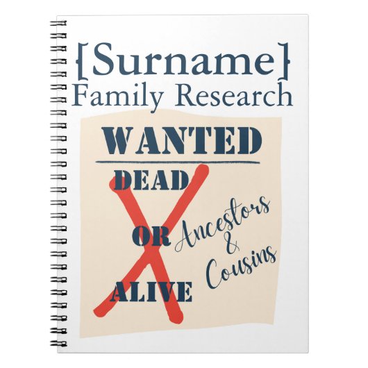 [Surname] Family Research (Wanted Poster) Notitieboek (Voorkant)