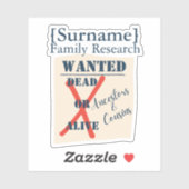 [Surname] Family Research (Wanted Poster) Sticker (Vel)