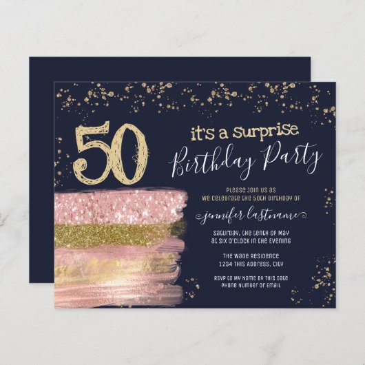 Surpris 50th Birthday Party Glitter Cake (Voorkant / Achterkant)