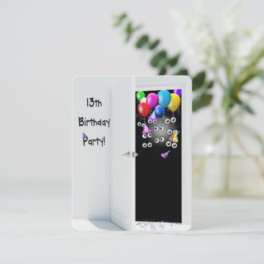 Surprise13de verjaardagsfeestje kaart (Staand voorkant)