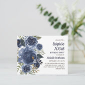 Surprise 100 Birthday Navy Blue Waterverf Floral Briefkaart (Staand voorkant)