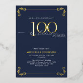 Surprise 100 & Fabulous Blue & Gold Birthday Folie Uitnodiging (Voorkant)