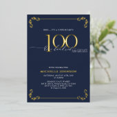Surprise 100 & Fabulous Blue & Gold Birthday Folie Uitnodiging (Staand Voorkant)