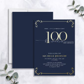 Surprise 100 & Fabulous Blue & Gold Birthday Folie Uitnodiging
