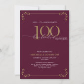 Surprise 100 & Fabulous Burgundy & Gold Birthday Kaart (Voorkant)