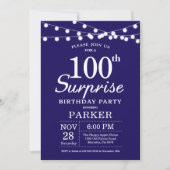 Surprise 100th Birthday Invitation Blue Kaart (Voorkant)
