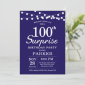 Surprise 100th Birthday Invitation Blue Kaart (Staand voorkant)