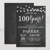 Surprise 100th Birthday Invitation Chalkboard Kaart (Voorkant / Achterkant)
