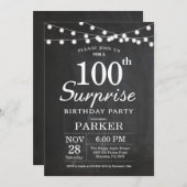 Surprise 100th Birthday Invitation Chalkboard Kaart (Voorkant / Achterkant)