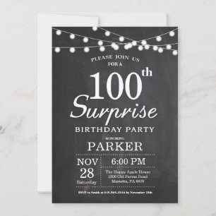 Surprise 100th Birthday Invitation Chalkboard Kaart