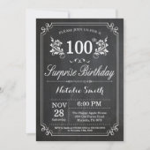 Surprise 100th Birthday Invitation Chalkboard Kaart (Voorkant)