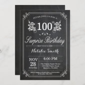 Surprise 100th Birthday Invitation Chalkboard Kaart (Voorkant / Achterkant)