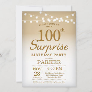 Surprise 100th Birthday Invitation Gold Kaart