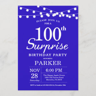Surprise 100th Birthday Invitation Royal Blue Kaart