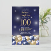 Surprise 100th Birthday Navy Blue Gold-ballonnen Kaart (Staand voorkant)