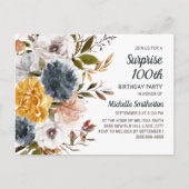 Surprise 100th Birthday Yellow Navy Blue Floral Briefkaart (Voorkant)
