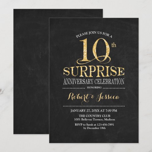 Surprise 10e bruiloft Jubileum krijtbord goud Kaart (Voorkant / Achterkant)