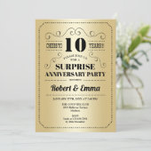Surprise 10th Anniversary Party - Goud Zwart Kaart (Staand voorkant)