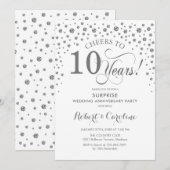 Surprise 10th Jubileum Party - Zilverwit Kaart (Voorkant / Achterkant)