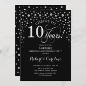 Surprise 10th Jubileum Party - Zwart Zilver Kaart (Voorkant / Achterkant)