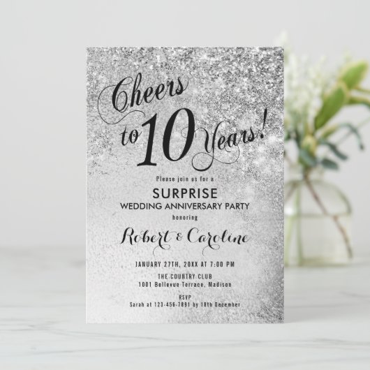 Surprise 10th Wedding Jubileum - Zilver Kaart (Staand voorkant)
