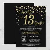 Surprise 13th Birthday Black en Gold Diamond Kaart (Voorkant / Achterkant)