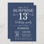 Surprise 13th Birthday Invitation Blue Kaart (Voorkant / Achterkant)
