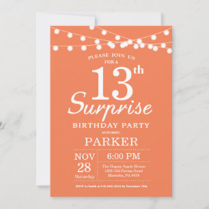 Surprise 13th Birthday Invitation Coral Kaart