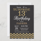 Surprise 13th Birthday Invitation Gold Glitter Kaart (Voorkant)