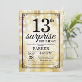Surprise 13th Birthday Invitation Gold Glitter Kaart (Staand voorkant)