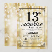 Surprise 13th Birthday Invitation Gold Glitter Kaart (Voorkant / Achterkant)