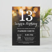 Surprise 13th Birthday Invitation Gold Glitter Kaart (Staand voorkant)