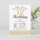 Surprise 13th Birthday Invitation Gold Glitter Kaart (Staand voorkant)