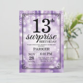 Surprise 13th Birthday Invitation Paars Glitter Kaart (Staand voorkant)