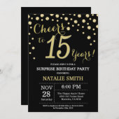 Surprise 15th Birthday Black en Gold Diamond Kaart (Voorkant / Achterkant)
